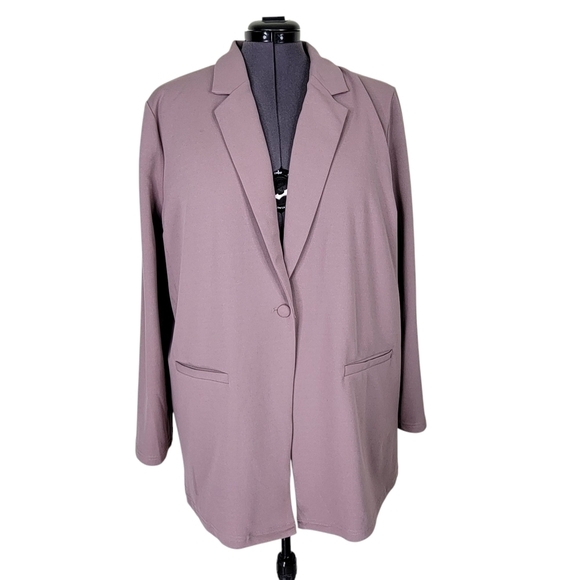 ASOS Curve Blazer Size 16 Purple Shade Faux Pockets Oversized Stretchy Long New - Picture 1 of 13
